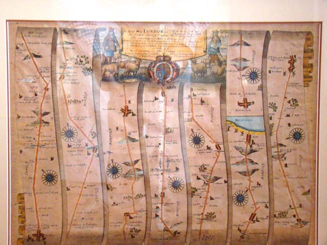 A John Ogilvy (1600-1676) Map of the Road from London to Wells, Norfolk, published in 1675